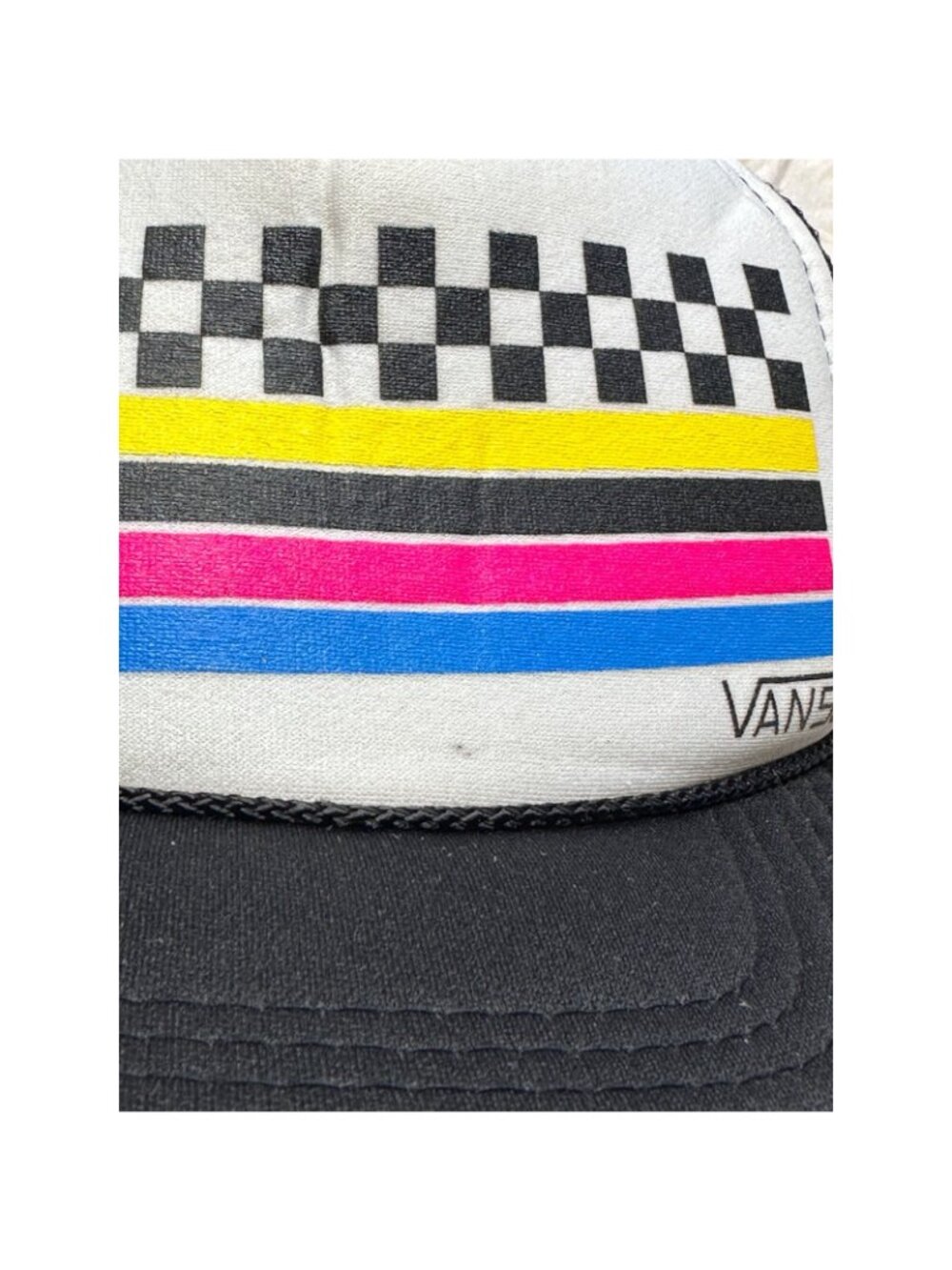 Vintage Vans Hat Trucker Snapback Cap Checkered Black Otto Skateboard Surf - Picture 7 of 8
